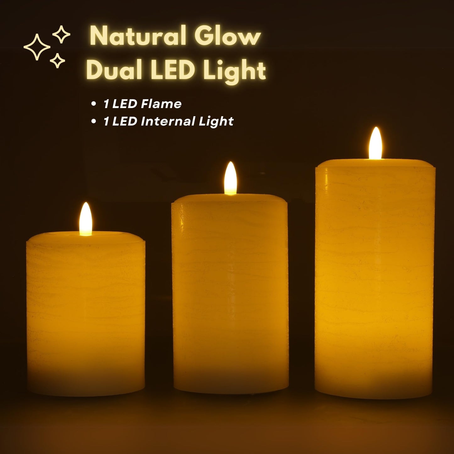 LumiPur Essentials Natural Glow Flameless Flickering Wax Pillar 3 Pack LED Candles (3" x 4" 5" & 6") Gray Fog