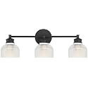 Meridian M80035MBK Traditional Farmhouse Clear Halophane Glass Bathroom Vanity Wall Light, 3-Light 180 Total Watts, 9" H x 24" W, Matte Black