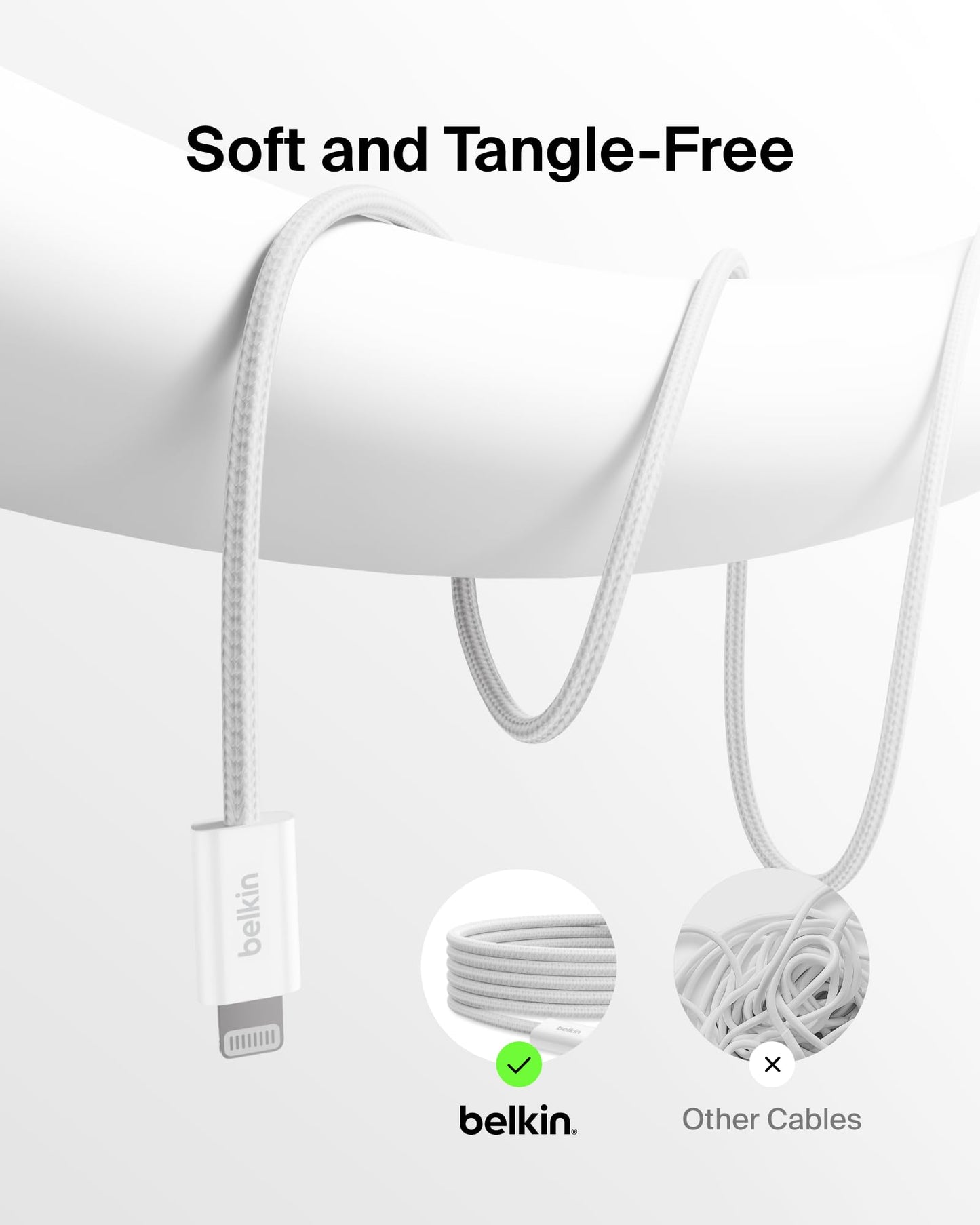 Belkin USB C Cable w/Lightning Connector, 6.6ft - Soft, Flexible Fast-Charging Cable, Lightning Charger Cord for iPhone 14 & Earlier Series, iPad 9th…