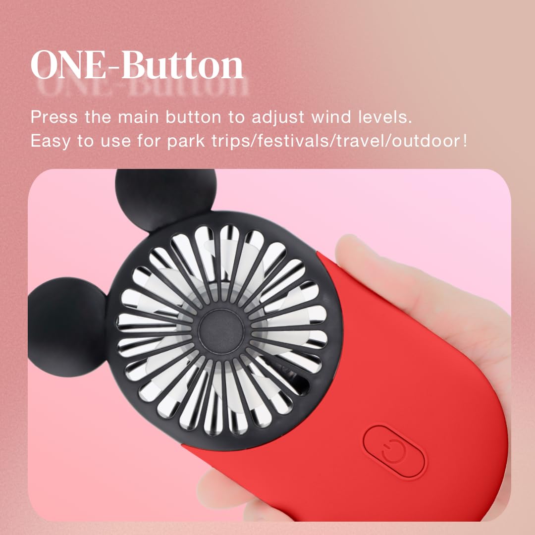 Kbinter Cute Mouse Handheld Fan, Rechargeable Personal USB Mini Fan(Red)