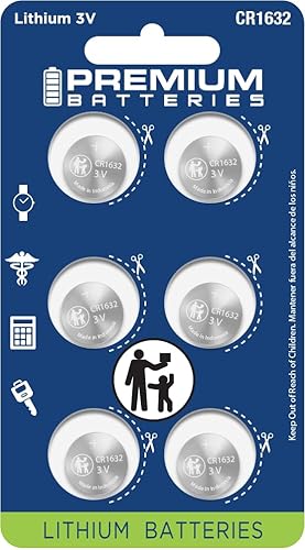 Premium Batteries CR1632 Battery 3V Lithium Coin Cell Child Safe (6 Pack)