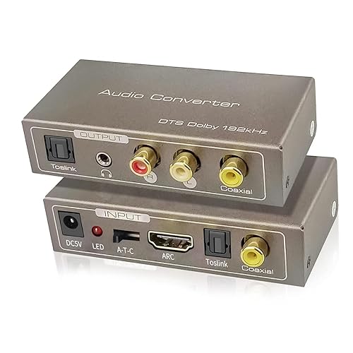 192KHz Multi Function Audio Converter, Tohilkel HDMI ARC or Toslink (Optical,SPDIF) or Coaxial to 3.5 mm Jack Stereo R/L Toslink (Optical,SPDIF)