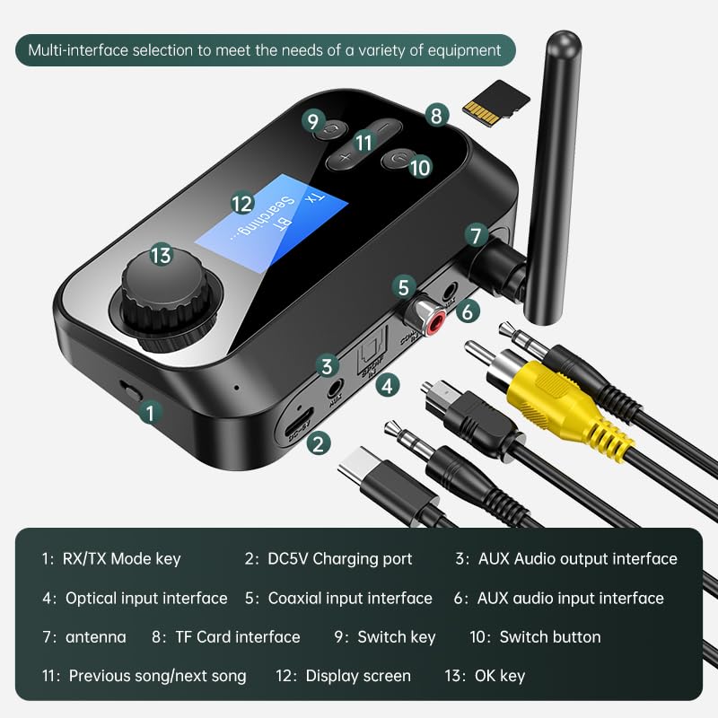 eppfun Bluetooth Transmitter for TV, Audio Adapter Receiver for Home Stereo with Volume Control ON/Off Switch LCD Display 3.5mm