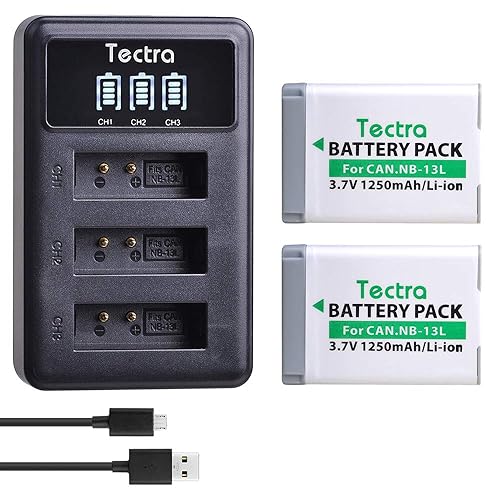 Tectra 2 Pack NB-13L Battery and 3-Slots LED Charger for Canon PowerShot G7 X Mark II/III, G7X, G9X, G9 X Mark II, G1 X Mark III, G5 X, G5X Mark II