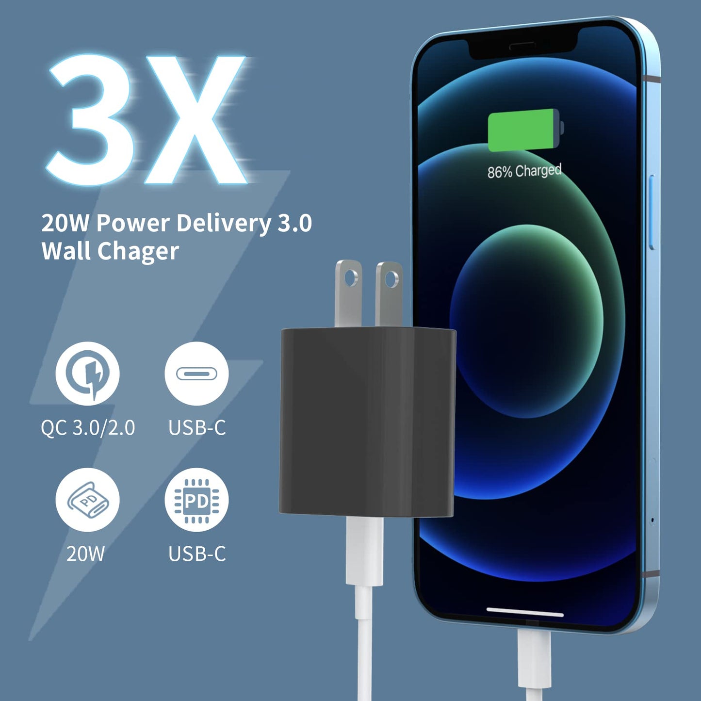 iGENJUN 3Pack USB C Charger Block 20W, PD 3.0 Type C Wall Chargers USBC Power Adapter Brick Cube Fast Charger for Phone 17/17 Pro/16/15, Galaxy