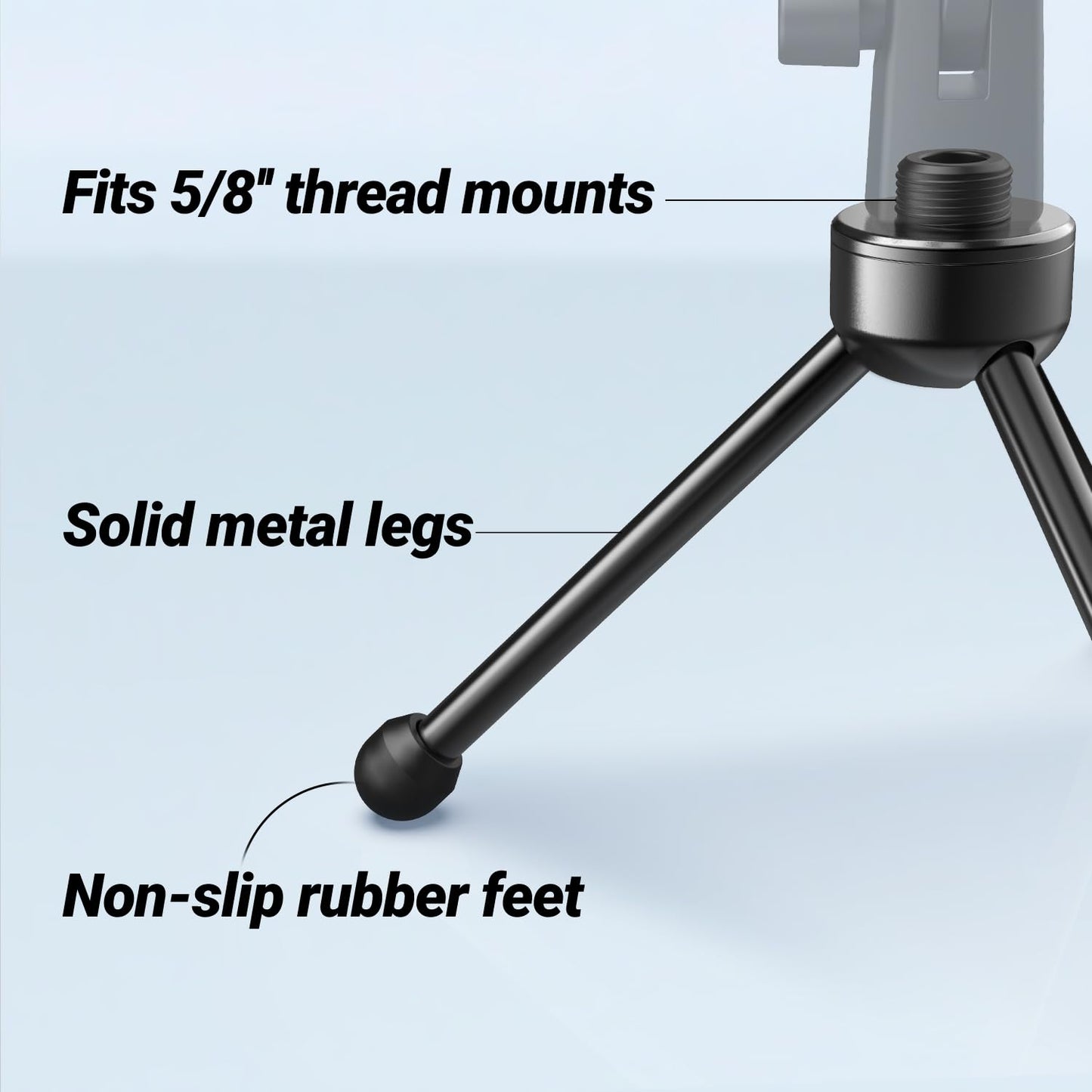 FIFINE Tripod Stand for Desktop Microphone with Non-slip Rubber Feet, Sturdy Metal Construction, Foldable Desk Mic Stand for Gaming, Podcasting