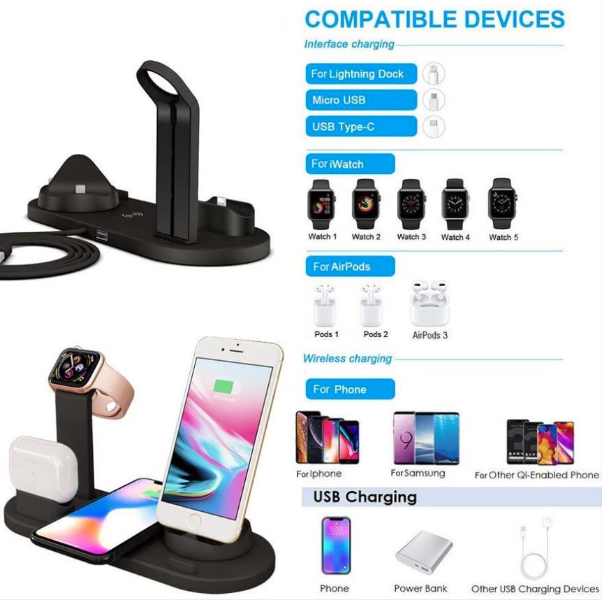4 in 1 Wireless Magnetic Charging Station for All Apple Watch Series, AirPods Pro 3/2/1, iPhone 14/14 Plus/13/12/11 Pro/Pro Max/X/XS Max,Samsung