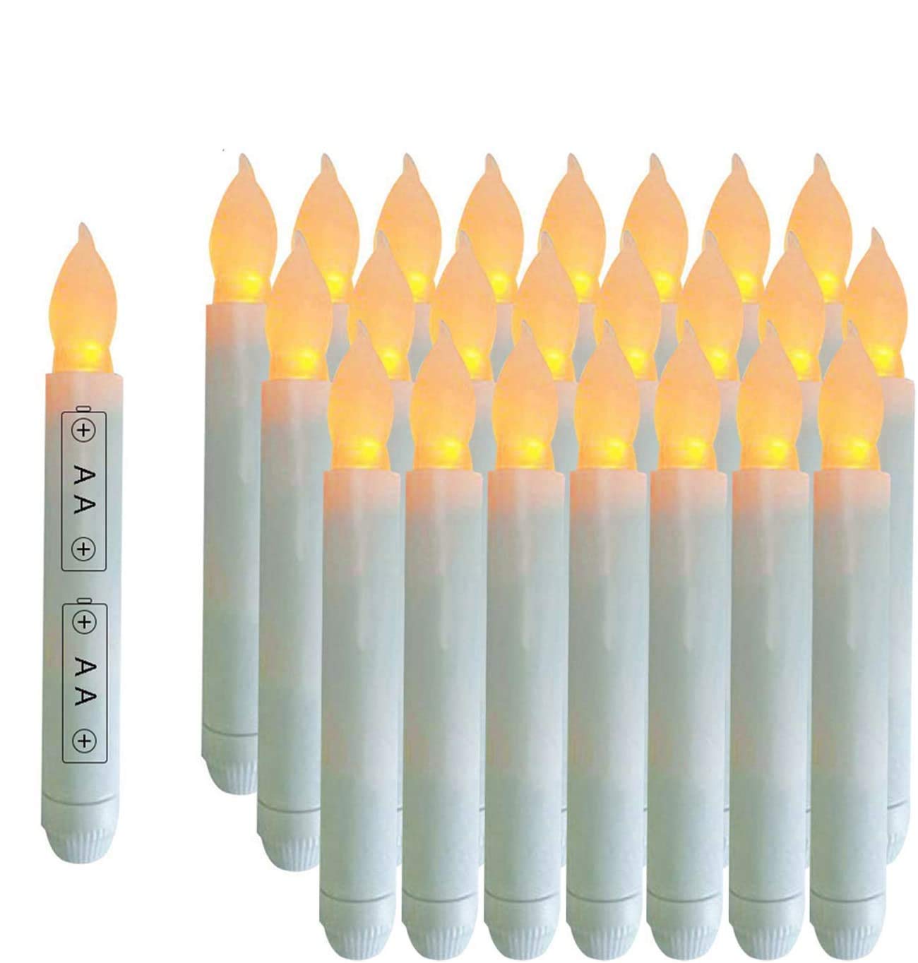 Houdlee Pack of 24 Flameless Taper LED Candles - Battery Operated Flickering Ivory - Perfect for Wedding, Christmas, Parties - 6.5 Inch - White