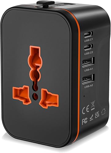 Universal Travel Adapter Worldwide, European Travel Plug Adapter with 2 USB C, 2 USB A and Multi AC Outlets, International Power Converter All in One…
