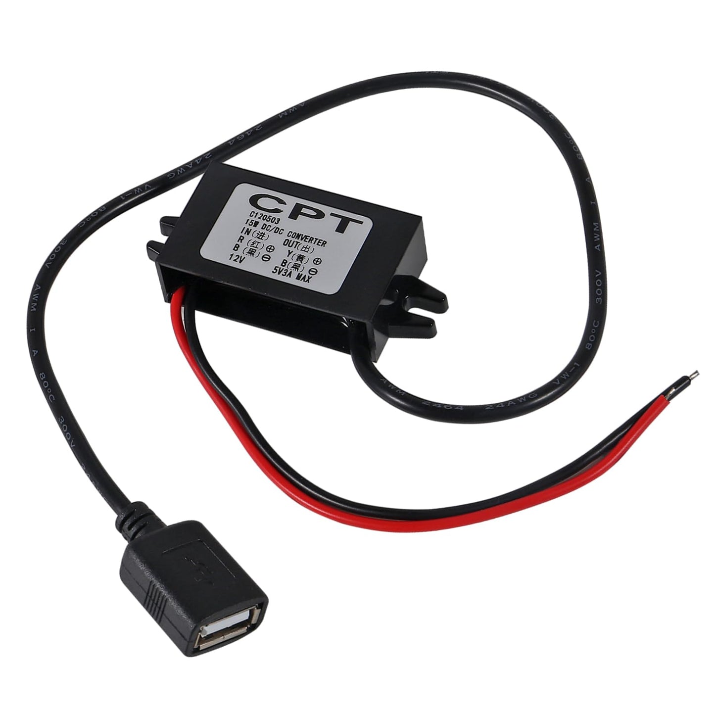 AITRIP 3Pack 12V DC to 5V 3A USB Female Converter Adapter Buck Module Regulator Car Power Converter