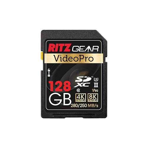 Ritz Gear 128GB High-Speed SDXC UHS-II SD Card, C10, U3, V90, Full-HD & 8K Memory Card for DSLR, Cinema-Quality Video Cameras