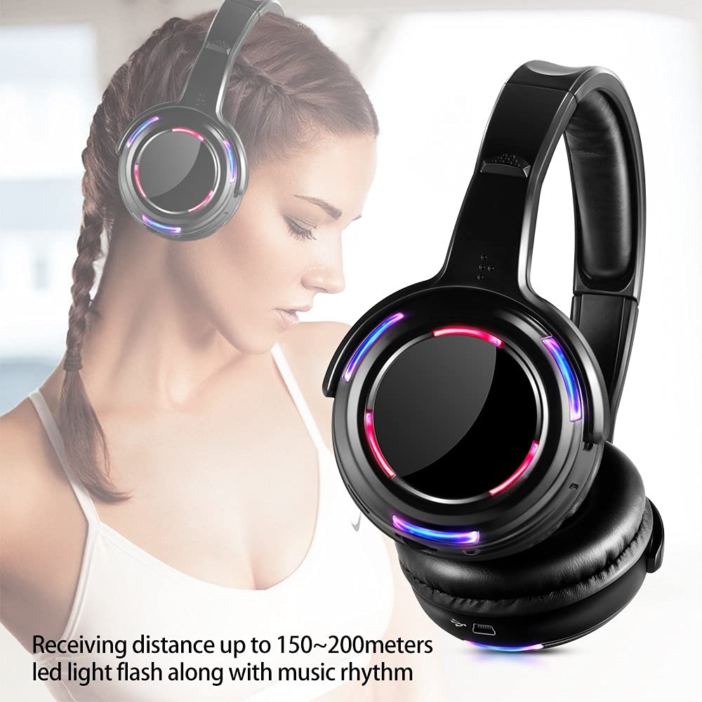 AYVVPII 10pcs Bundle Wireless Silent Disco LED Flashing Light Headphones with 1 Transmitter 500m Distance