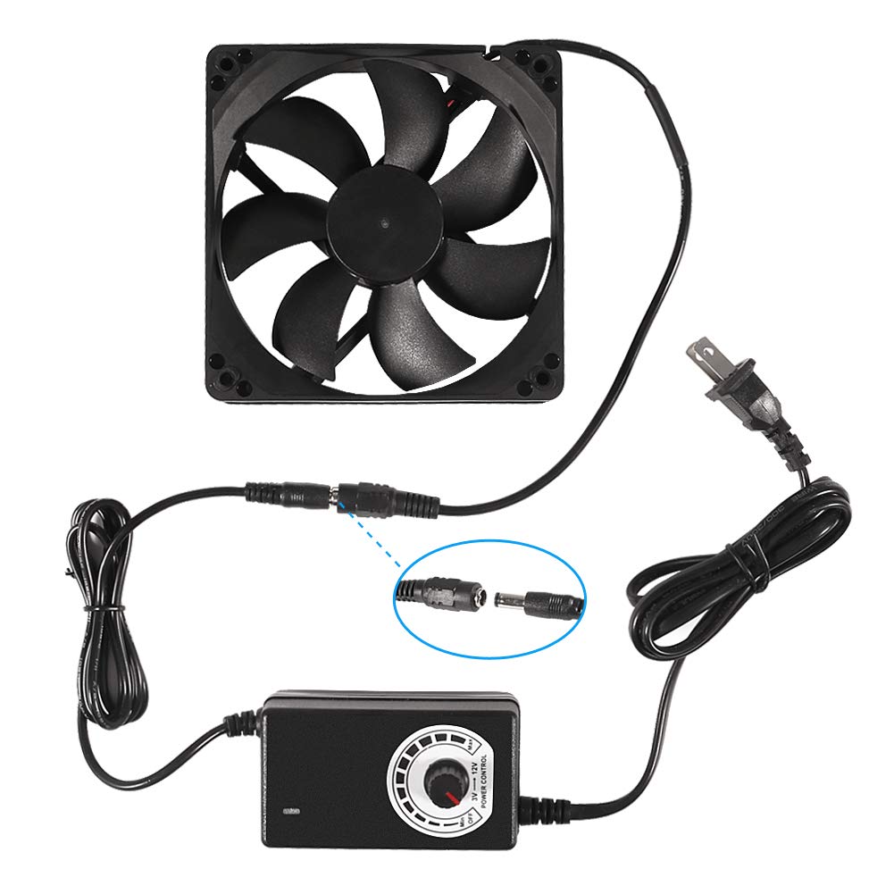 120mm x 25mm 110V 220V AC Powered Cooling Fan with Speed Controller 3V to 12V, 1225 AC 115V 120V 220V 240V for Cooling Ventilation Exhaust Projects