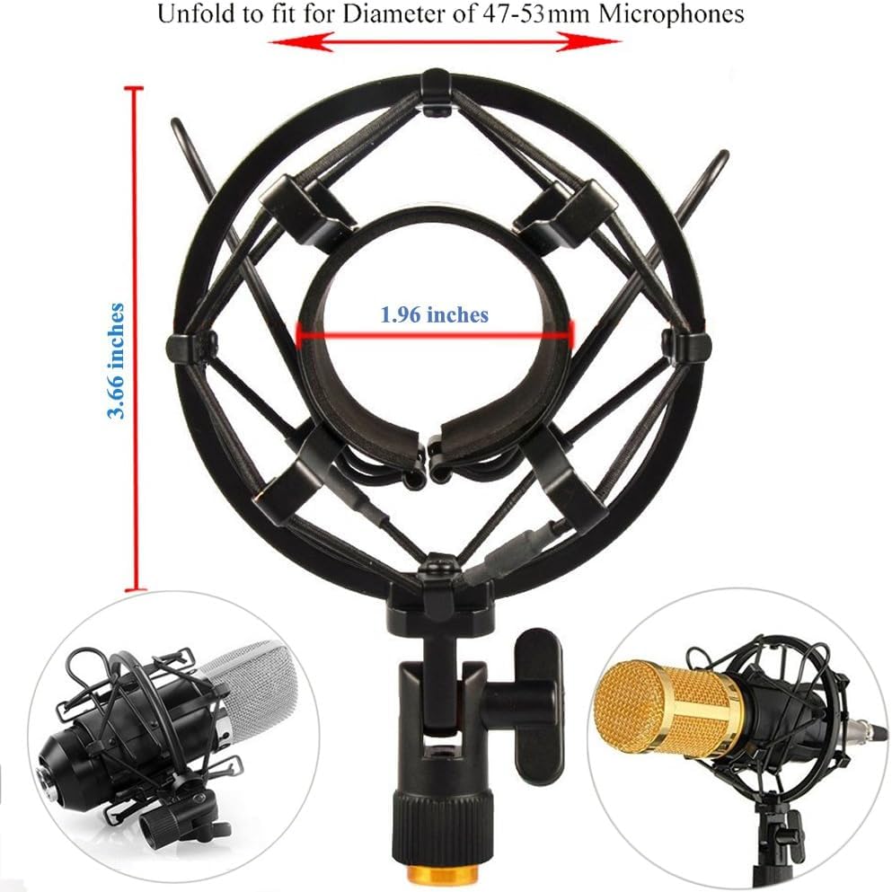 Etubby 47-53mm AT2020 Microphone Shock Mount with Metal Screw Adapter, Adjustable Anti Vibration High Isolation Metal Mic Mount Holder Clip for