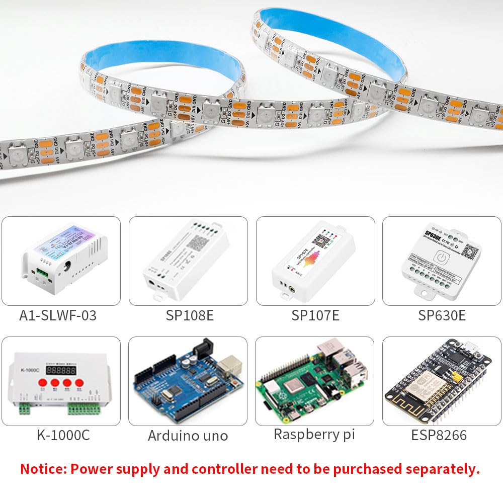 LOAMLIN WS2812B IC RGB 5050SMD ECO Individual Addressable LED Strip Light, 16.4FT 300LED 60LED/m Flexible Full Color IP65 Waterproof DC5V White PCB