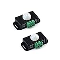 QWORK Motion Sensor LED Switch (2 Pack), 12-24V, 6A, Adjustable Delay Time, 5-8M Induction Distance, 60° Field of View, for LED Strip Lighting, Wall