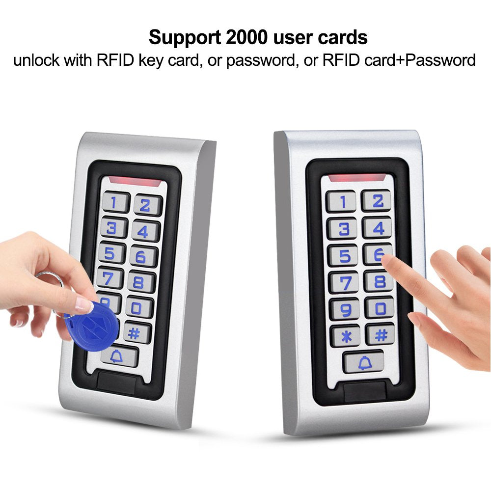 HFeng Door Access Control System Kit IP68 RFID Keypad Waterproof Outdoor + 180KG/320lbs Electromagnetic Electric Magnetic Lock + DC12V 3A Power Supply