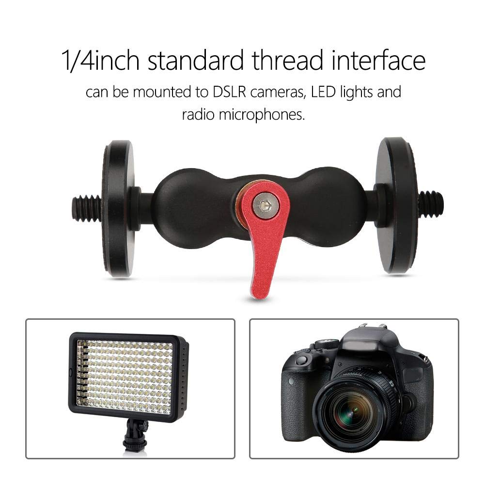 Acouto Head, Multi-Function 360 Degree Swivel Ball Head Adapter Arm, Aluminum Alloy Articulating Magic Arm Mount Adapter for Camera Monitor & Light