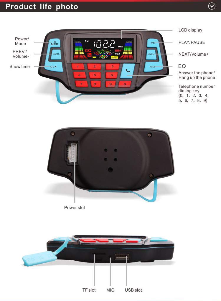 XYC 3" Motorcycle Weatherproof Bluetooth Wireless Speaker MP3 Music Player Sound Audio Stereo Amplifier System ATV UTV USB 2.0, Micro SD, FM Radio