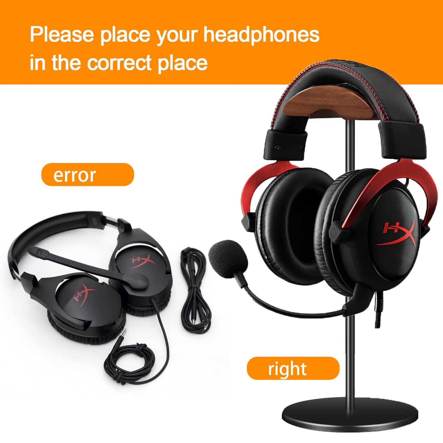 Micool Headphone Stand, Aluminium and Wood Gaming Headset Stand Holder for All Size Headphones with Stable Heavy Base, Headphone Holder for Desk