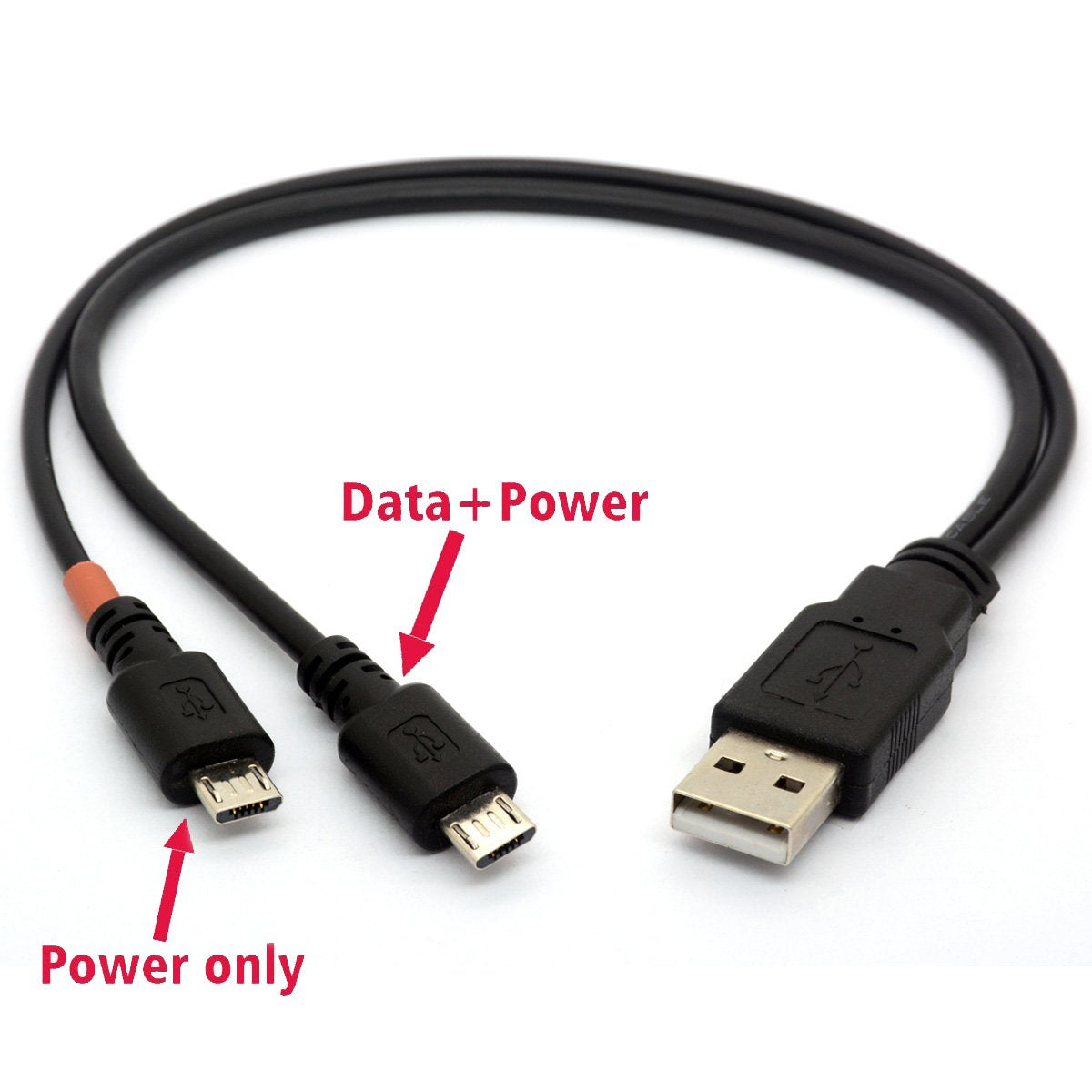 Micro USB Cable Y Splitter USB 2.0 A to Dual Micro B Power Enhancer Hub Adapter 1 Male to 2 Male Android Extension Code Syncing and Charging Two
