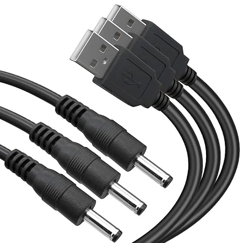 3-Pack 4ft USB A Male to 3.5mm x 1.35mm 5V Adapter - DC Power Cable for LED Lights, Speakers, Fans & More