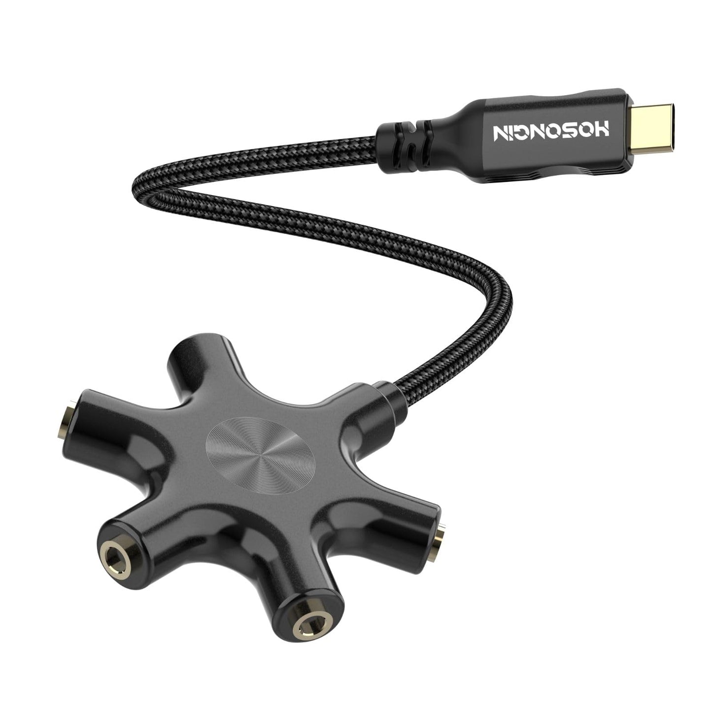 HOSONGIN USB-C Audio Splitter for 5 Headphones - USB C to 3.5mm Hi-Res DAC Adapter for MacBook, iPad Pro, Galaxy S24, Pixel - Travel, Classroom
