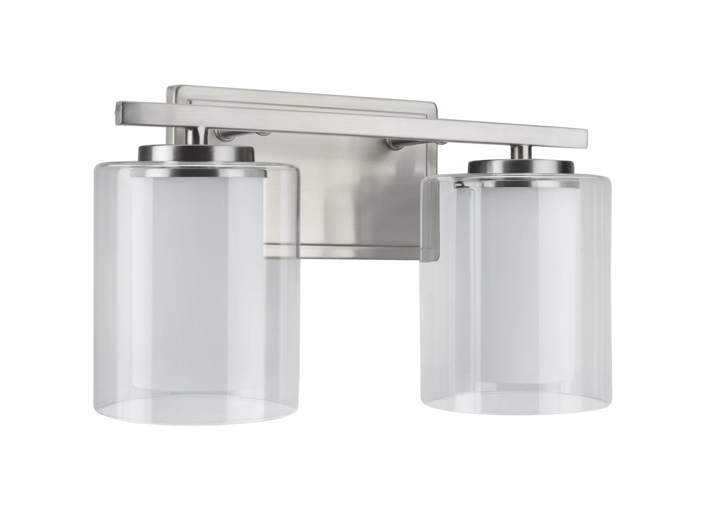 Aspen Creative 62102, Two-Light Metal Bathroom Vanity Wall Light Fixture, 13 1/2" Wide, Transitional Design in Satin Nickel with Clear Glass Shade