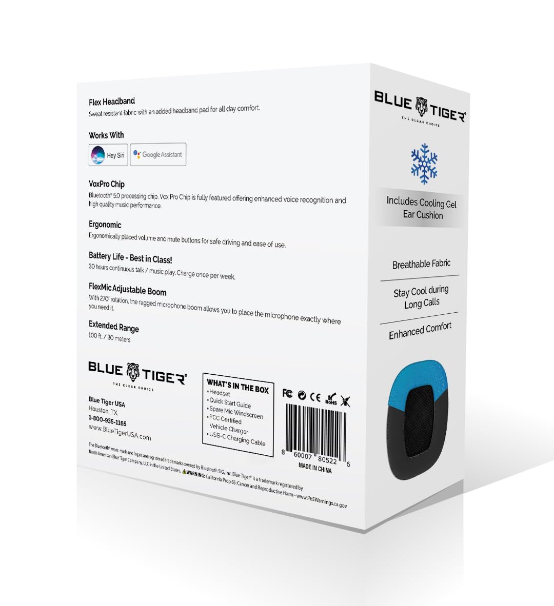 Blue Tiger Storm Black - Premium Trucker Bluetooth Headset - Wireless Noise Canceling Mono Headset with Mic - High-Fidelity Sound, 30-Hour Talk Time…