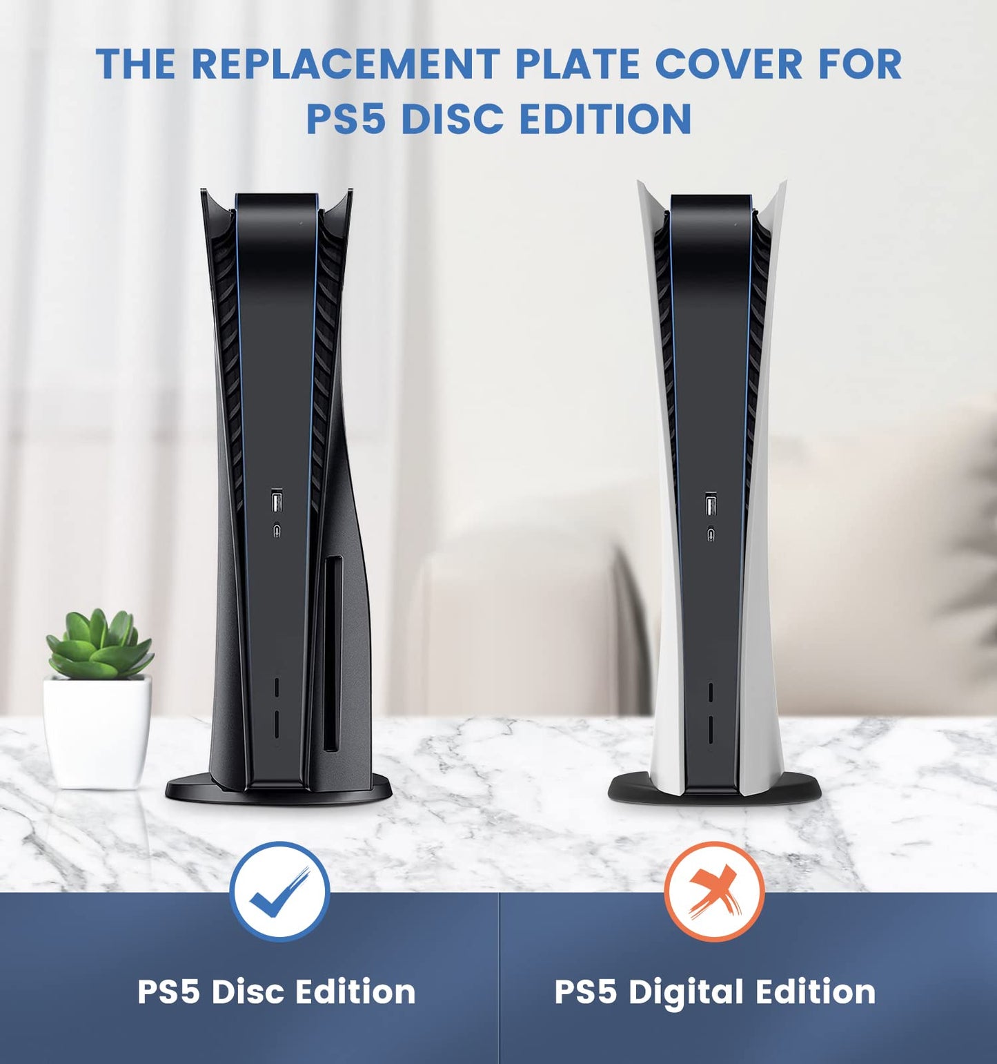 PS5 Faceplate Cooling Version PS5 Plate Cover Skin for Playstation 5 Disc Edition Upgraded Turbo Vents PS5 Replacement Side Plate Hard Shockproof ABS