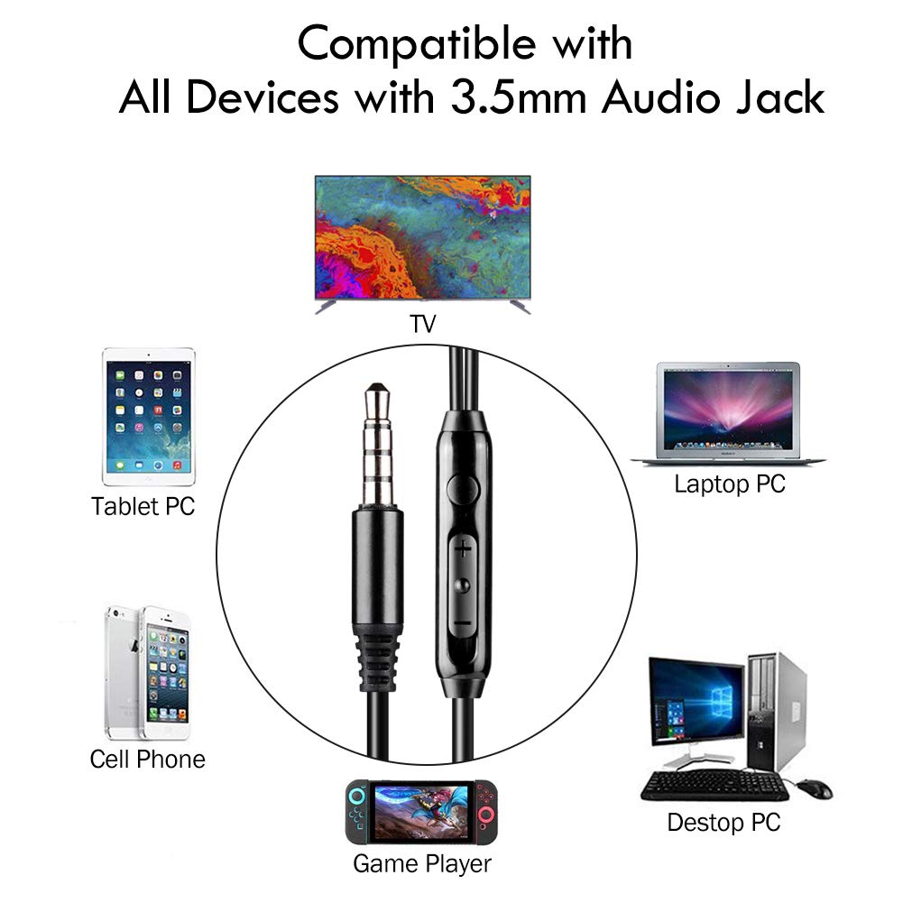Extra Long Earbuds for TV & PC, with 12FT Spring Coiled Extension Cable, Volume Control & Mic, in-Ear Wired Headphones for 3.5mm Audio Output Devices