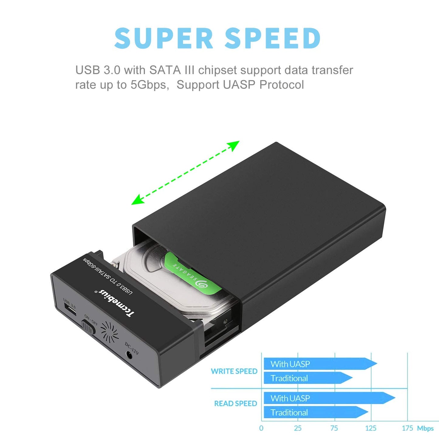 Tccmebius USB 3.0 External Hard Drive Enclosure for 2.5 3.5 Inch SATA I/II/III HDD SSD Up to 20TB, 3.5'' Tool-Free HDD Docking Station, Support UASP