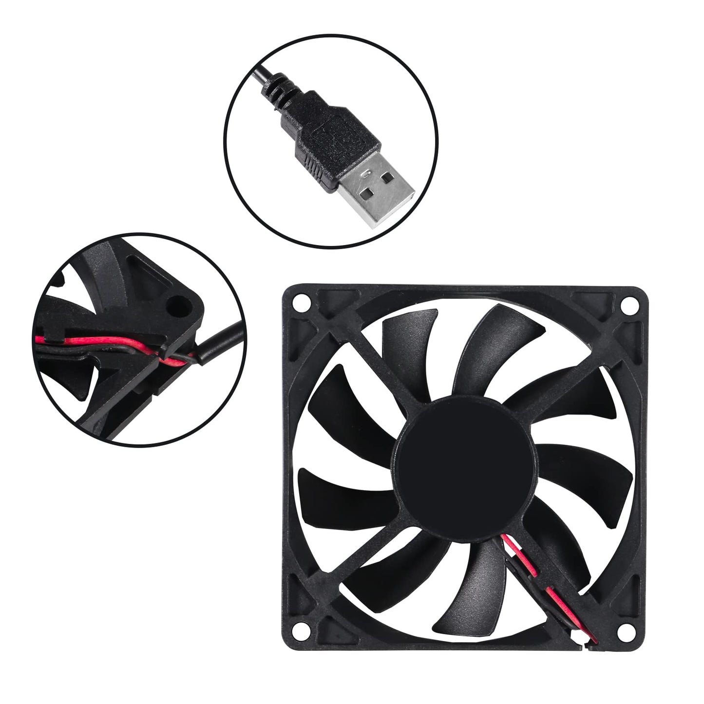 UMLIFE 4Pcs DC 80mm 5V USB Fan 3D Printer 80x80x15 5V USB Brushless Cooling Fan for 3D Printer PC CPU Computer Case Fan Cooler