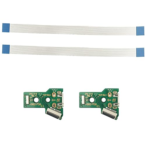 FainWan 2pcs J-D-S-055 Replacement Charging Port Assembly 12 Pin for PS4 DualShock 4, Micro USB Adaptor Charger Socket Board Connector Module