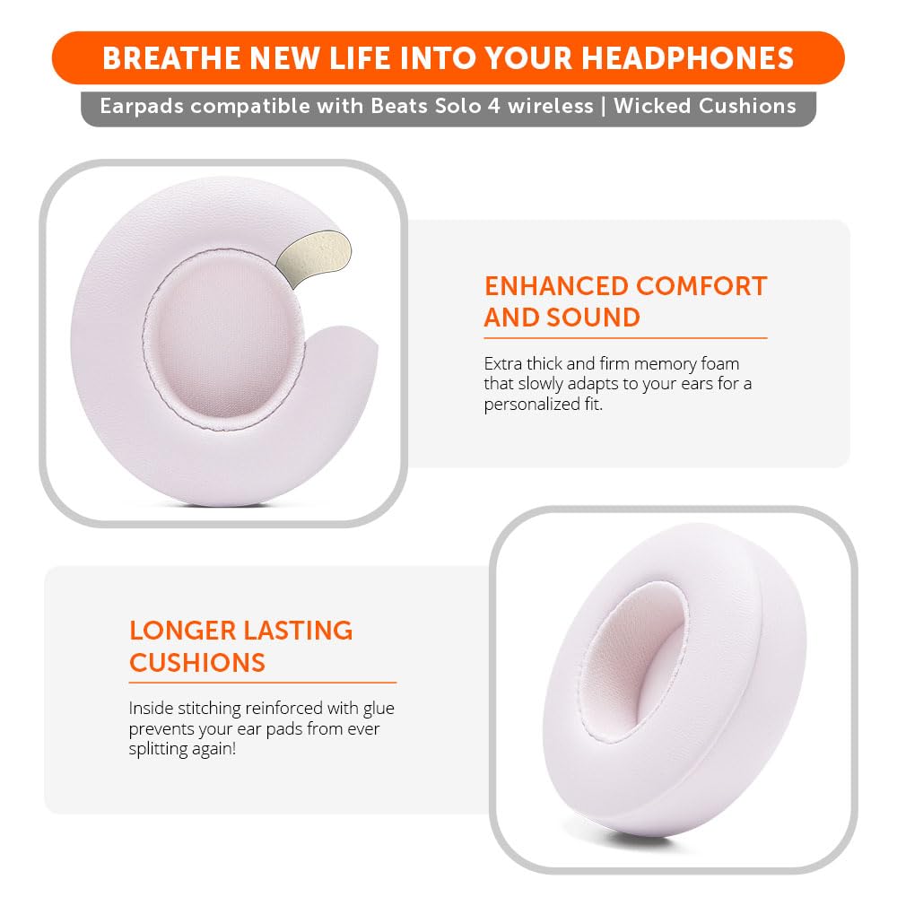 WC PadZ Solo 4 - Upgraded Replacement Earpads for Beats Solo 4 by Wicked Cushions | Enhanced Comfort & Sound Isolation | Cloud Pink