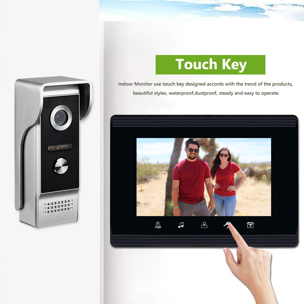 AMOCAM Video Intercom System, 7 Inches Monitor Wired Video Door Phone Doorbell Kits, Indoor Outdoor IR Camera Support Unlock, Monitoring, Dual-Way