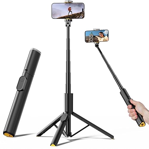 TODI Selfie Stick Tripod for iPhone, 60" Lightweight Phone Tripod Stand with Wireless Remote, Extendable Selfie Stick for iPhone, All-in-1, Compatible