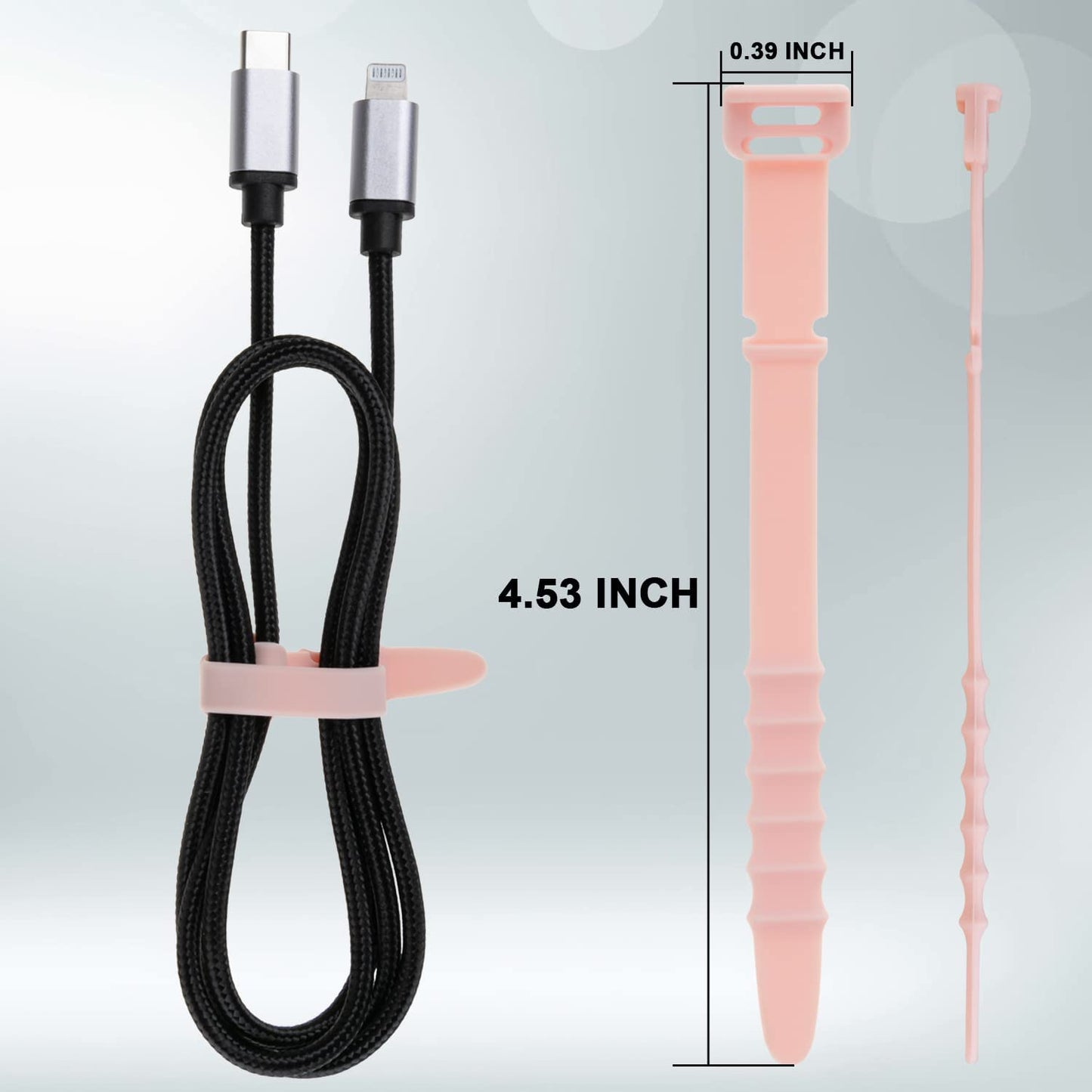 CDLV 40pcs Reusable Silicone Cable Ties, 4.5 inch Zip Ties for Wire Management, Elastic Cable Organizer, White, Black, Purple, Pink, Light Blue