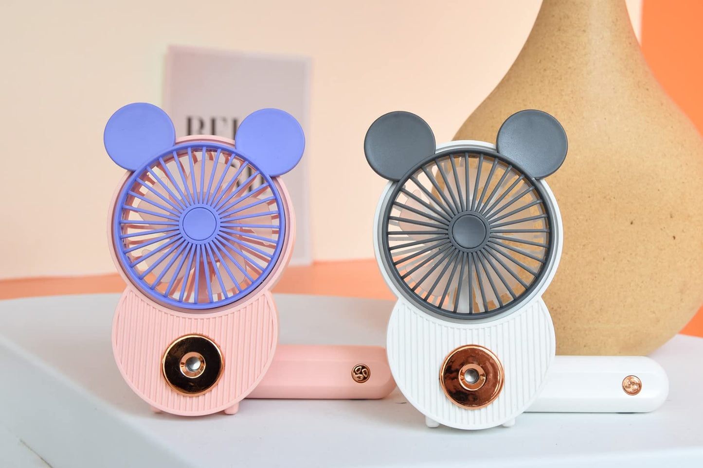 LACOVIA Cute Mouse Misting Personal Fan, Foldable Mini USB Fan(Pink&White)
