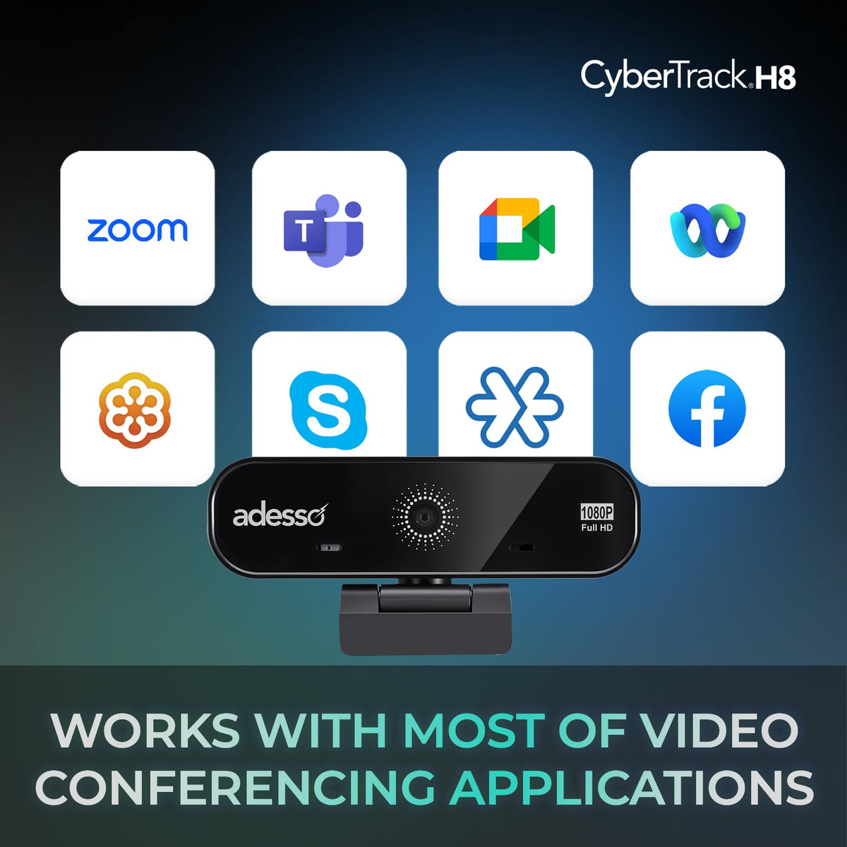 Adesso CyberTrack H8 Webcam 1080P Tripod Mount