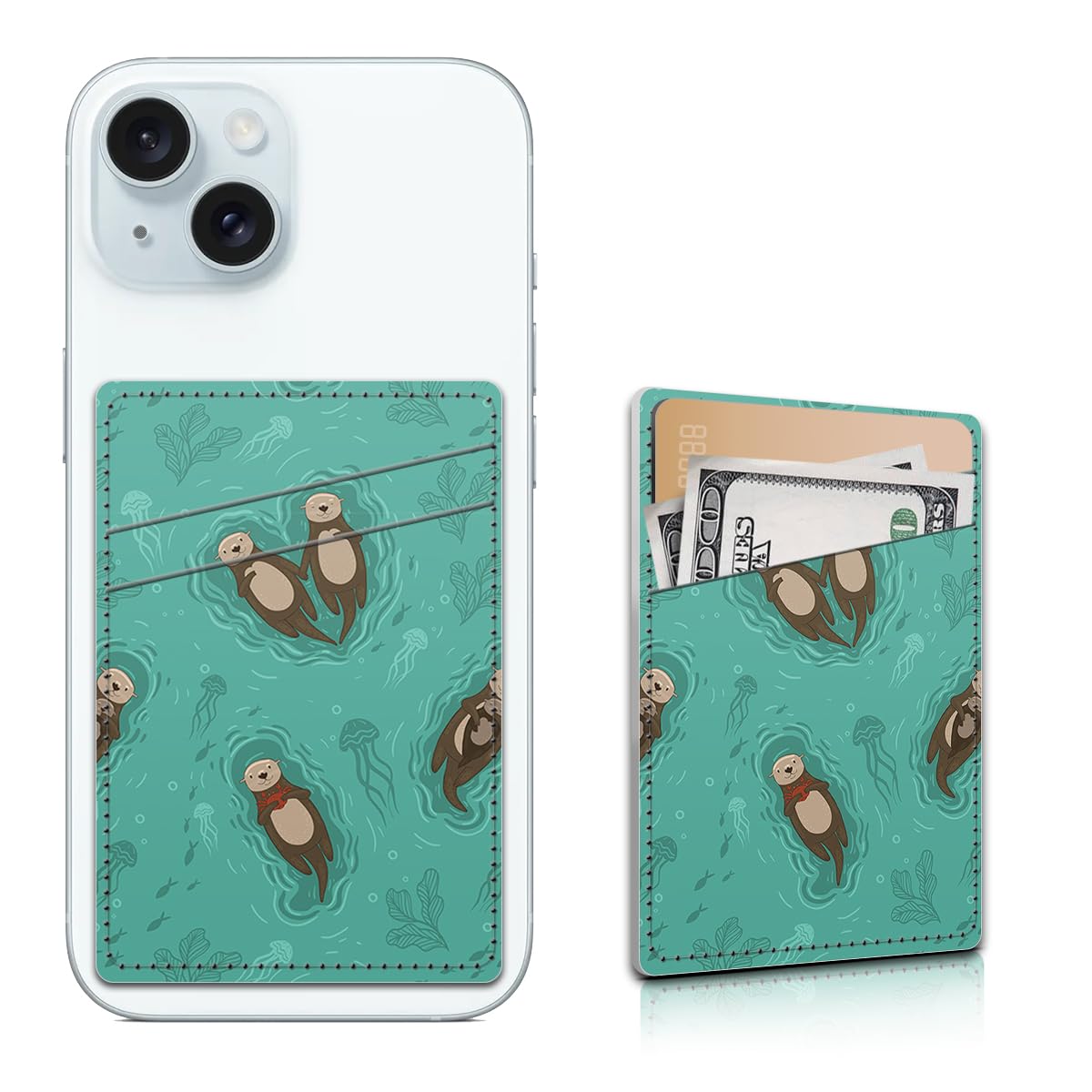 Aeltrp Card Holder for Phone Case, Phone Card Holder Leather, Dual Pocket Phone Wallet Stick On for iPhone, Android Cell Phone - Cute