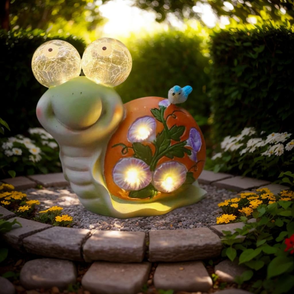 ASTRAEUS Solar Snail Statue Garden Light Figurine Outdoor Decor with 5 LED Lights Lawn Decor Statue Unique Christmas Birthdays Housewarming Gift