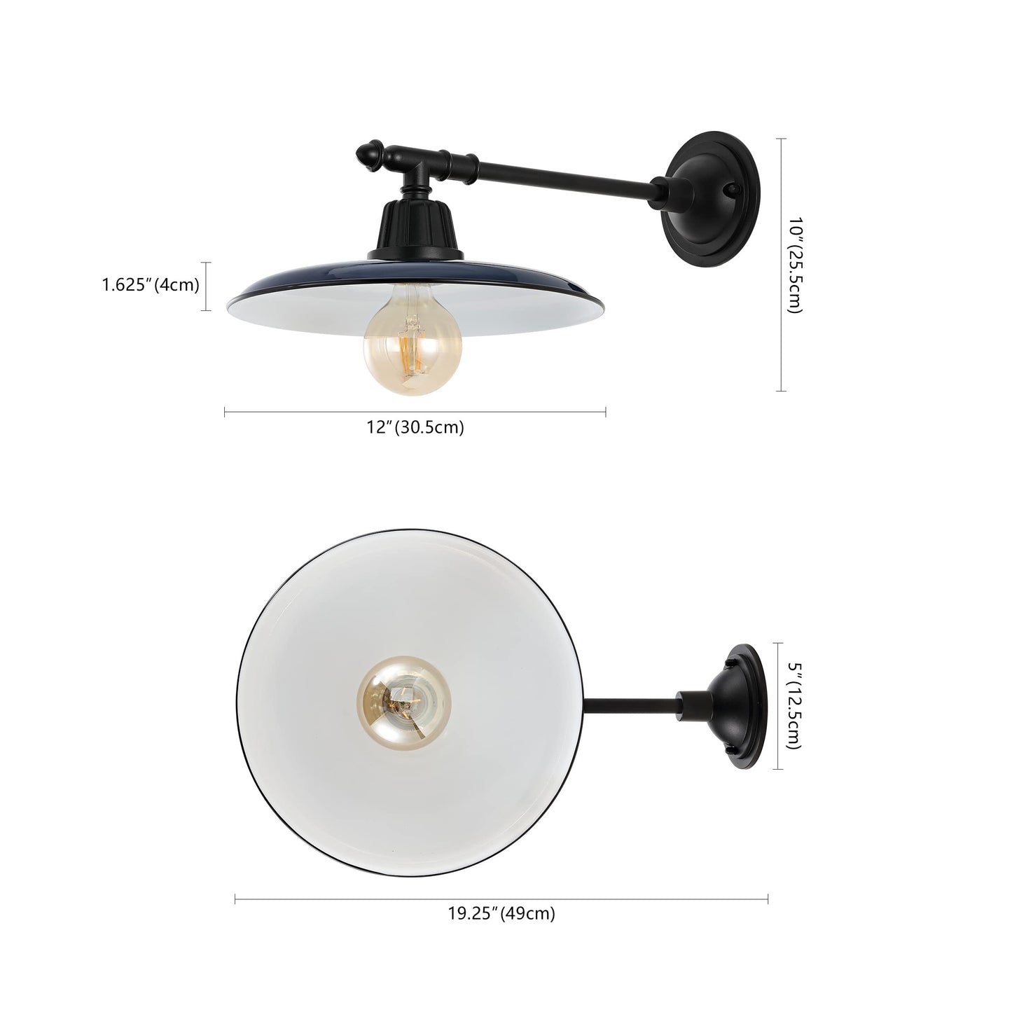 JONATHAN Y 12" Navy/Black 1-Light Modern Farmhouse Outdoor Sconce, Industrial Wall Lamp for Porch Patio, Iron Victorian Arm with Metal Shade, LED Bulb