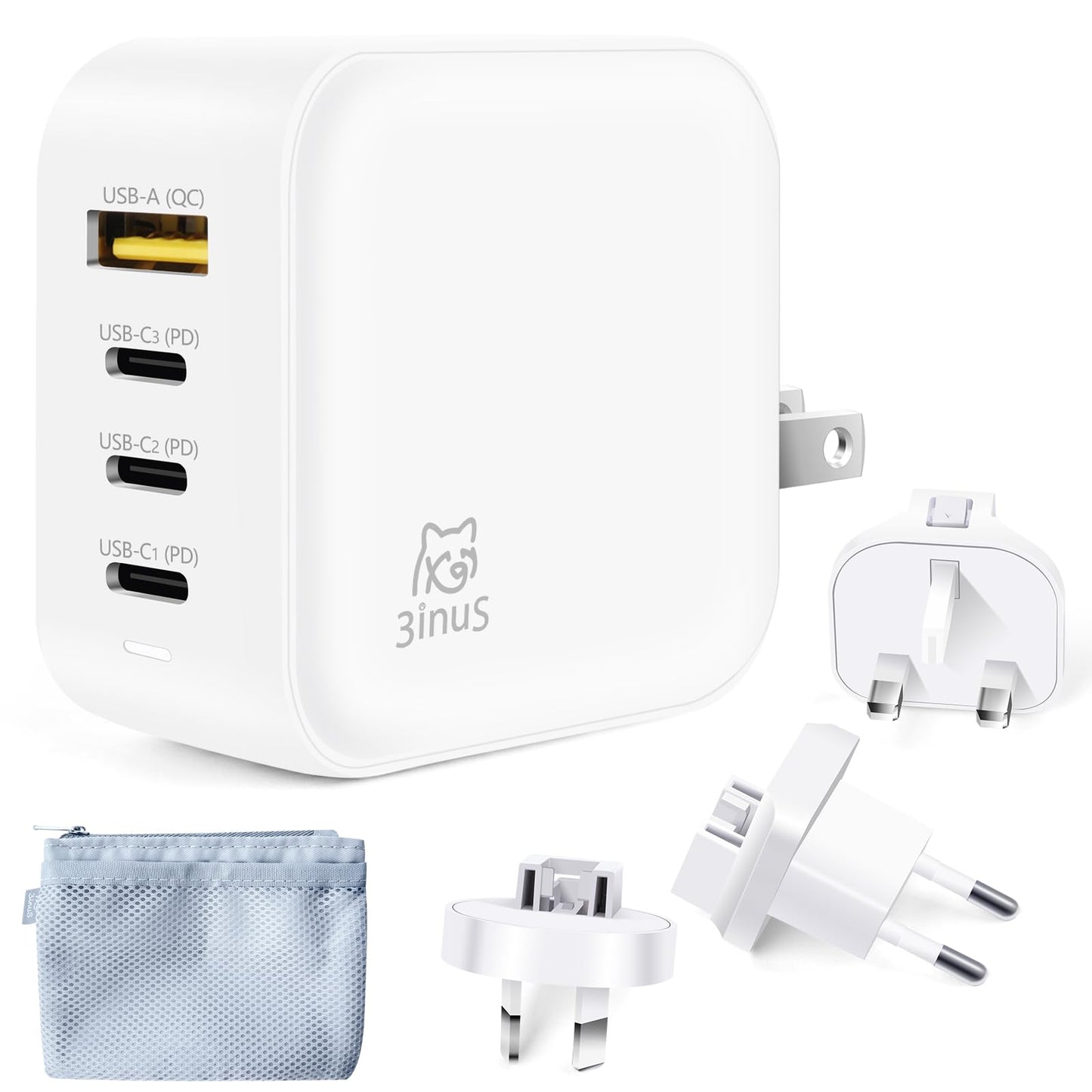 3inuS 100W GaN USB C Charger Block, 4-Port Portable Fast Wall Charger with Foldable Plug & Travel Adapters, Fast Charging Station for iPhone 17/16/15