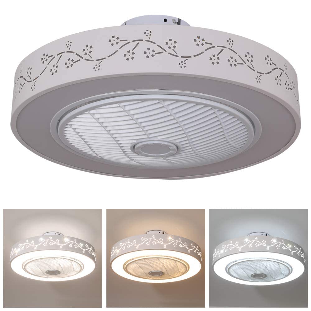 TFCFL 22" Dimmable Ceiling Fan with Light, Modern Low Profile Fan with Remote & Smart APP Control 3 Colors 6 Speeds Semi Flush Mount Round Invisible