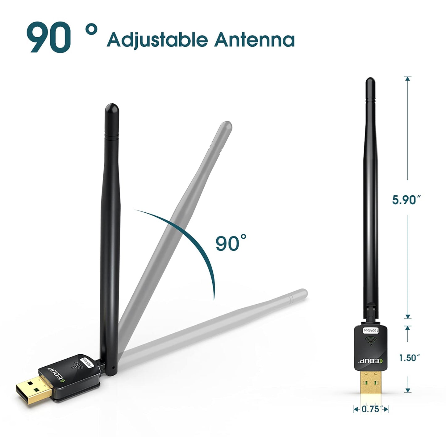 EDUP USB WiFi Adapter for PC, Wireless Network Adapter 150Mbps, High Gain 6dBi Antenna Support Desktop Laptop Compatible with Windows 11/10/ 8.1/7
