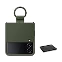 SAMSUNG Galaxy Z Flip4 Silicone Cover with Ring, Protective Z Flip 4 Phone Case with Phone Ring, Matte Finish, Handheld Design, US Version, Green