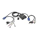IOGEAR 2-Port USB VGA Cabled KVM Switch - 2048 x 1536 - 2.1 Stereo Audio w/Mic - Plug n Play - Remote Push Button Switching - Compatible w/PC MAC