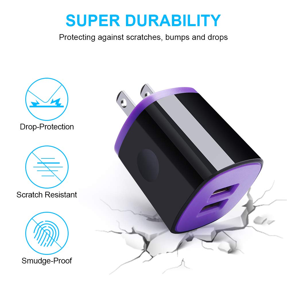 USB Wall Charger, 2Pack Travel Charging Block Dual Port USB Cube Power Adapter Wall Plug Compatible iPhone 17/16/15/14/13/12/11/Pro Max/SE/XS/XR