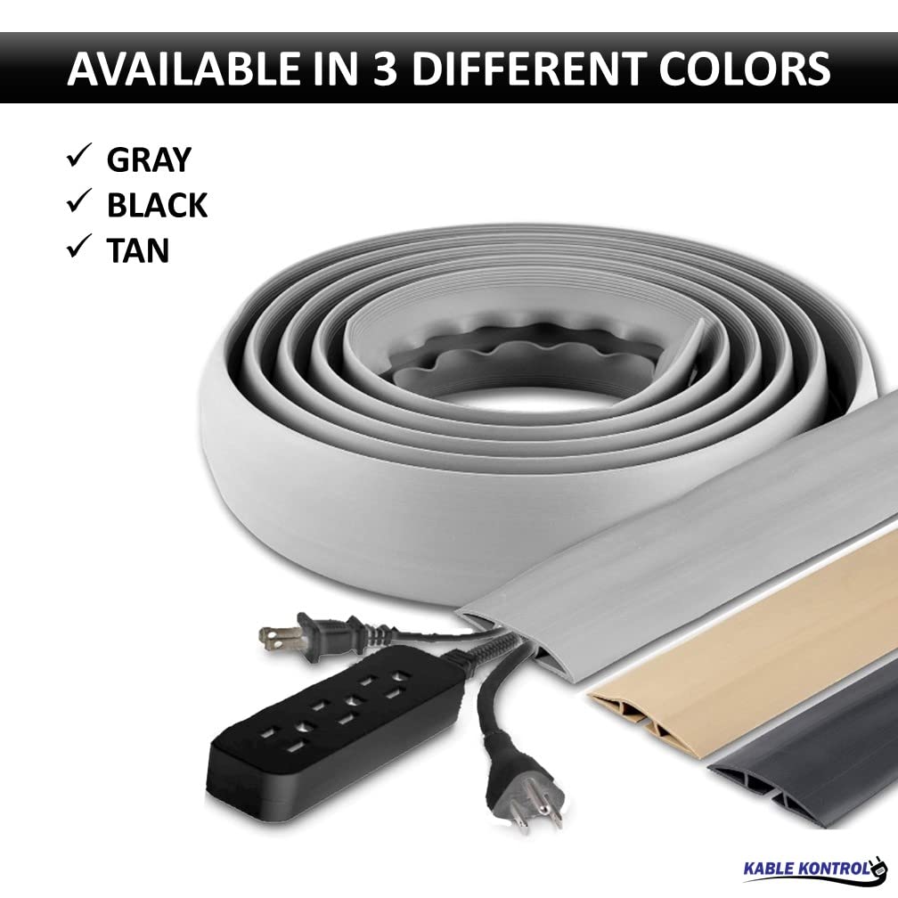 Kable Kontrol Floor Cord Cover kit - 6 Feet Long Gray Plastic Cable Protector, Hides Cords and Conceals Wires, for Extension Cord Cable Management